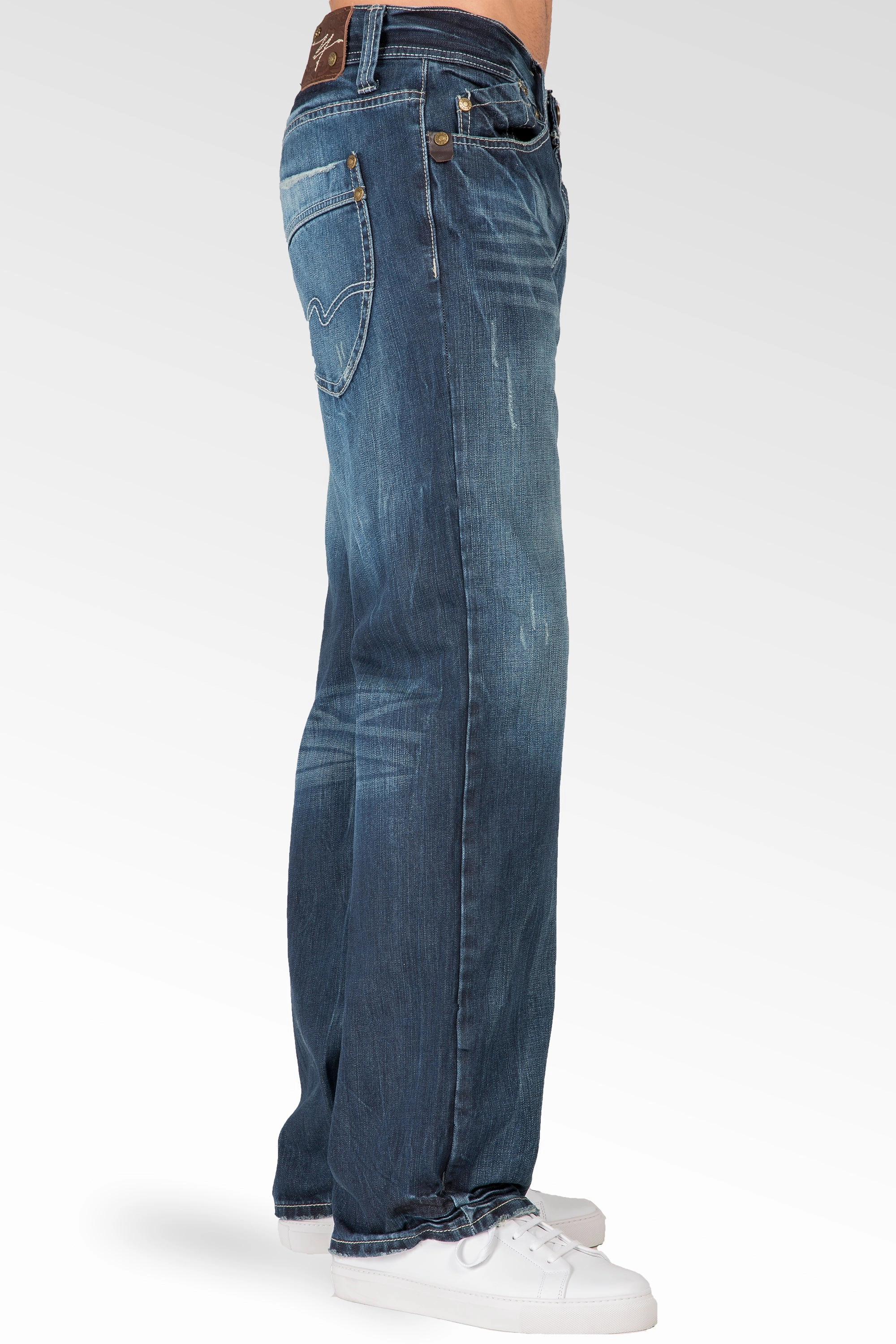 Buckeroo Relaxed Straight Premium Denim signature 5 pocket Jeans Whiskering Scratching Permanent Crease