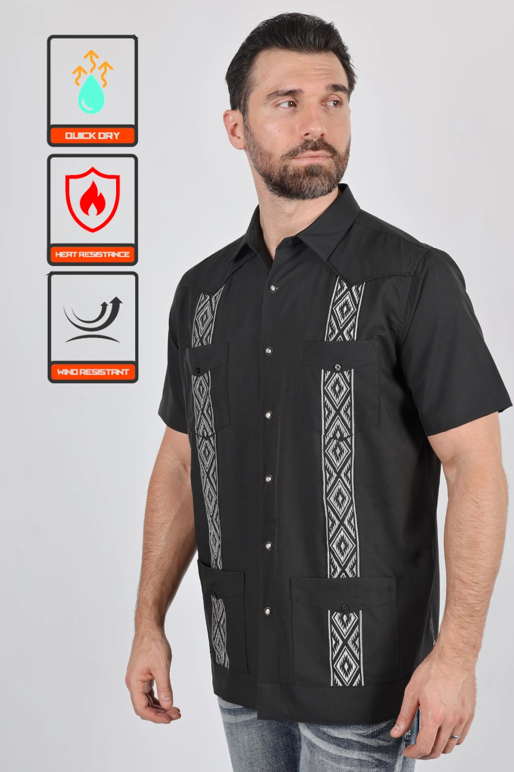 Anti Static Finish Must-Have Item Men's Modern Charcoal GUAYABERA Shirt