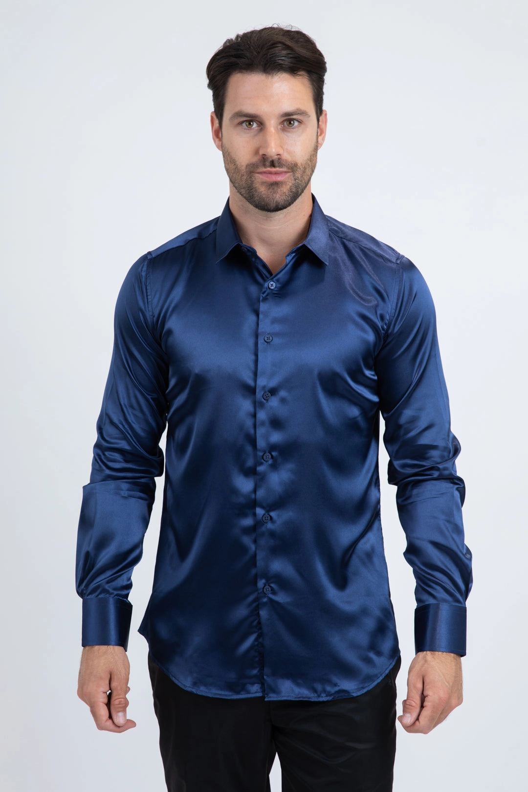 Standalone Option Men's Satin Navy Dress Shirt