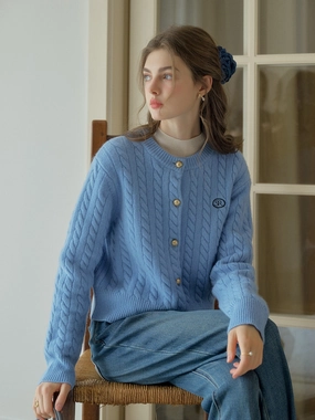 Carla SR Design Logo Round Neck Embroidered Knit  100% Wool Cardigan Street Fest Heat Safe