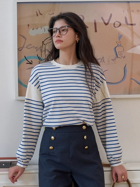 DoubleLayered Carolina Round Neck Stripe 100% Cotton Top