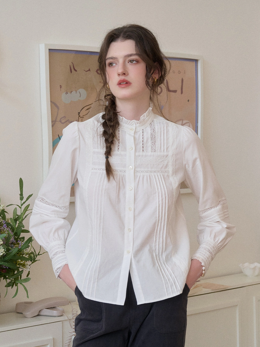 Cool Sweater Carter Stand Collar Hollow Lyocell Cotton Blouse