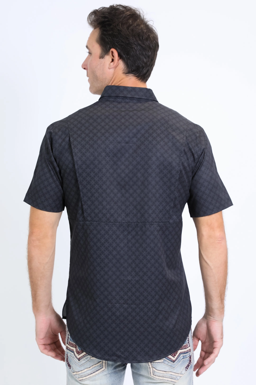 Mens Performance Western Short Sleeve Aztec Print Black Shirt Sporty Comfort hypoallergenic material