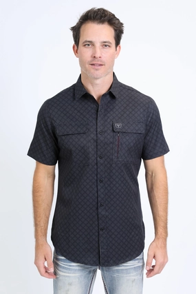 Mens Performance Western Short Sleeve Aztec Print Black Shirt Smooth Stitch Pattern Subtle pattern