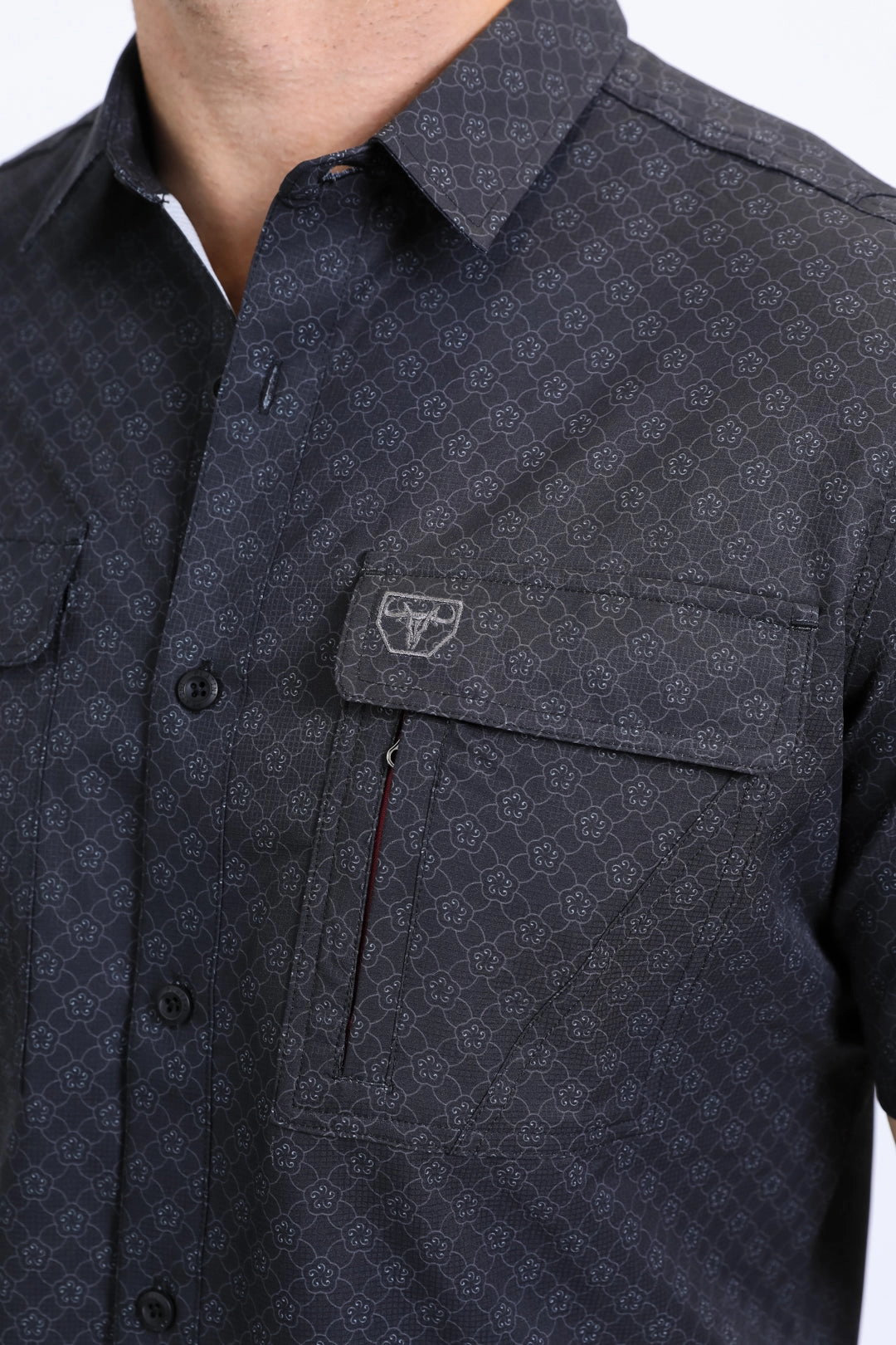 Chill Fit Comfortable Layer Mens Performance Western Short Sleeve Aztec Print Black Shirt