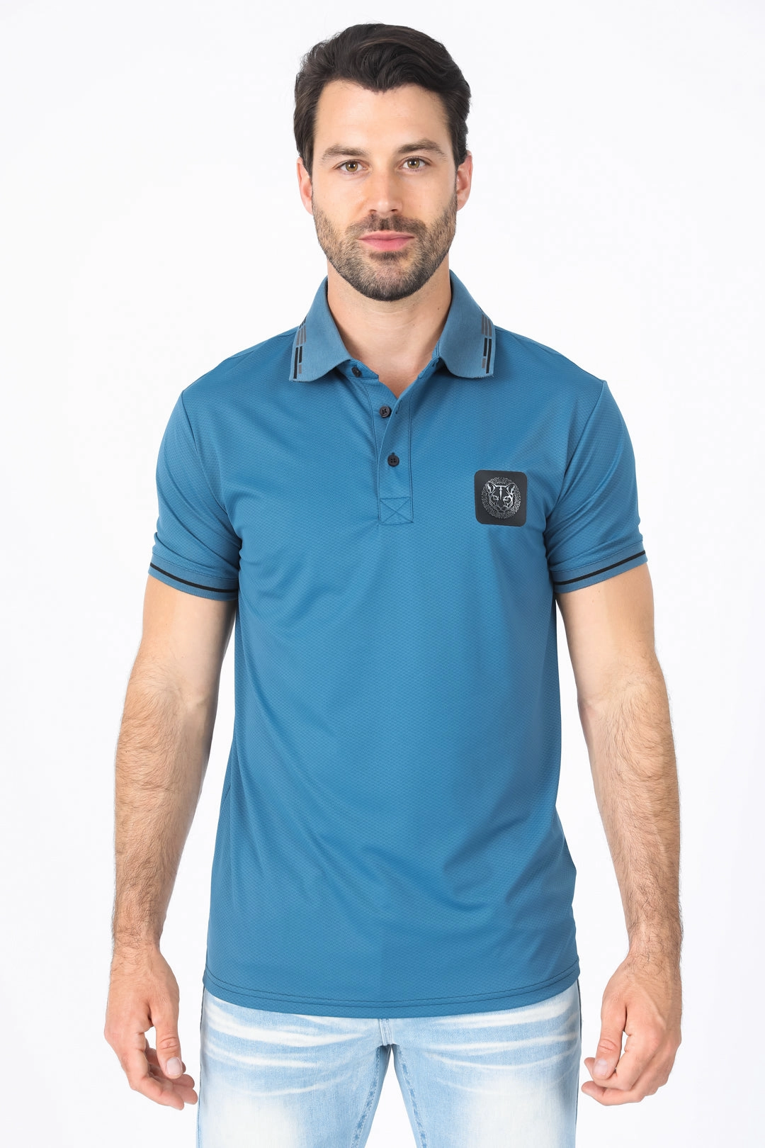 Casual Fit Mens Modern Fit Stretch Cotton Teal Polo