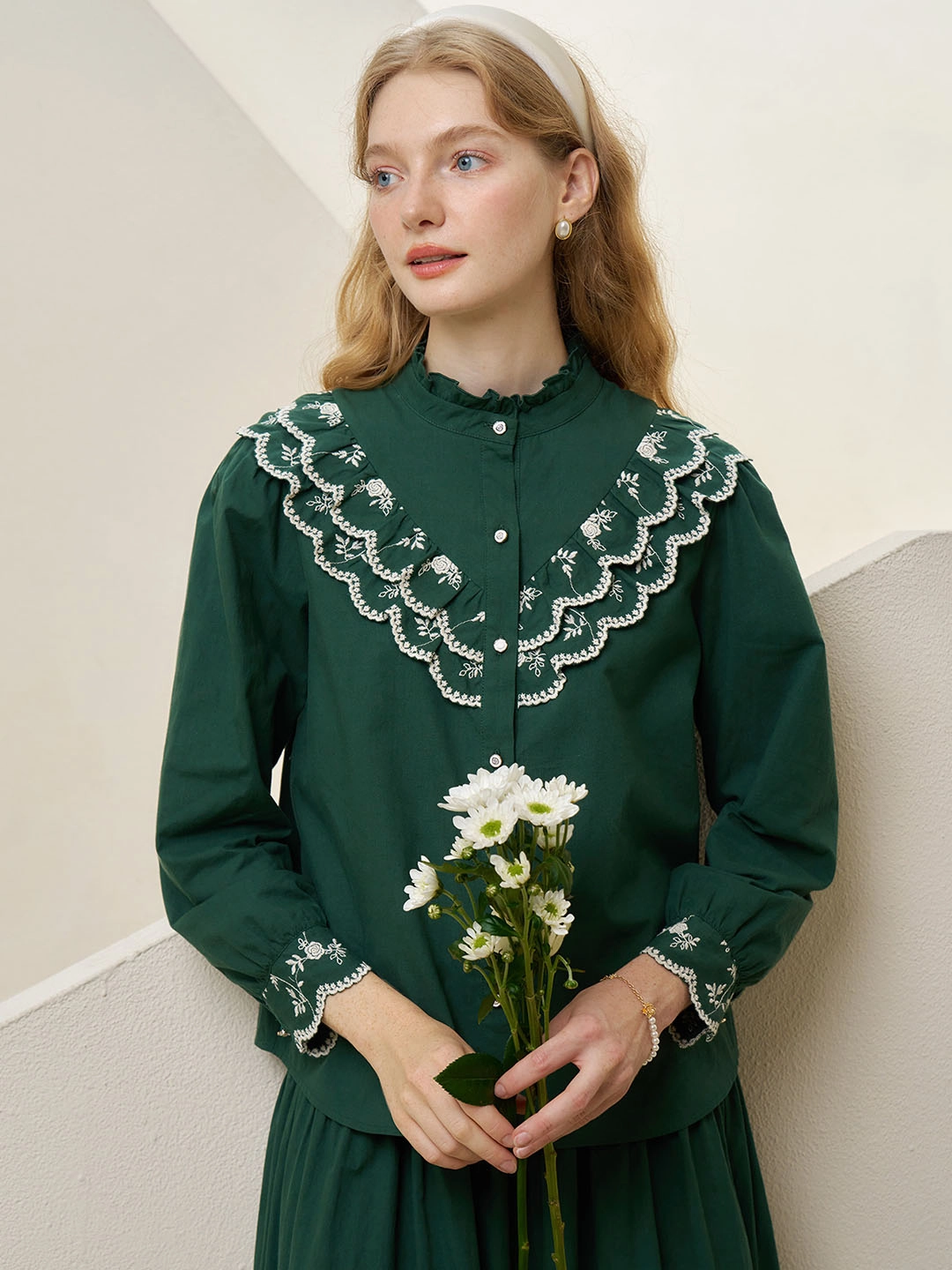Celia Vintage Embroidered Lace Contrast Panel Cotton Blouse Tech Mood Lightweight insulation
