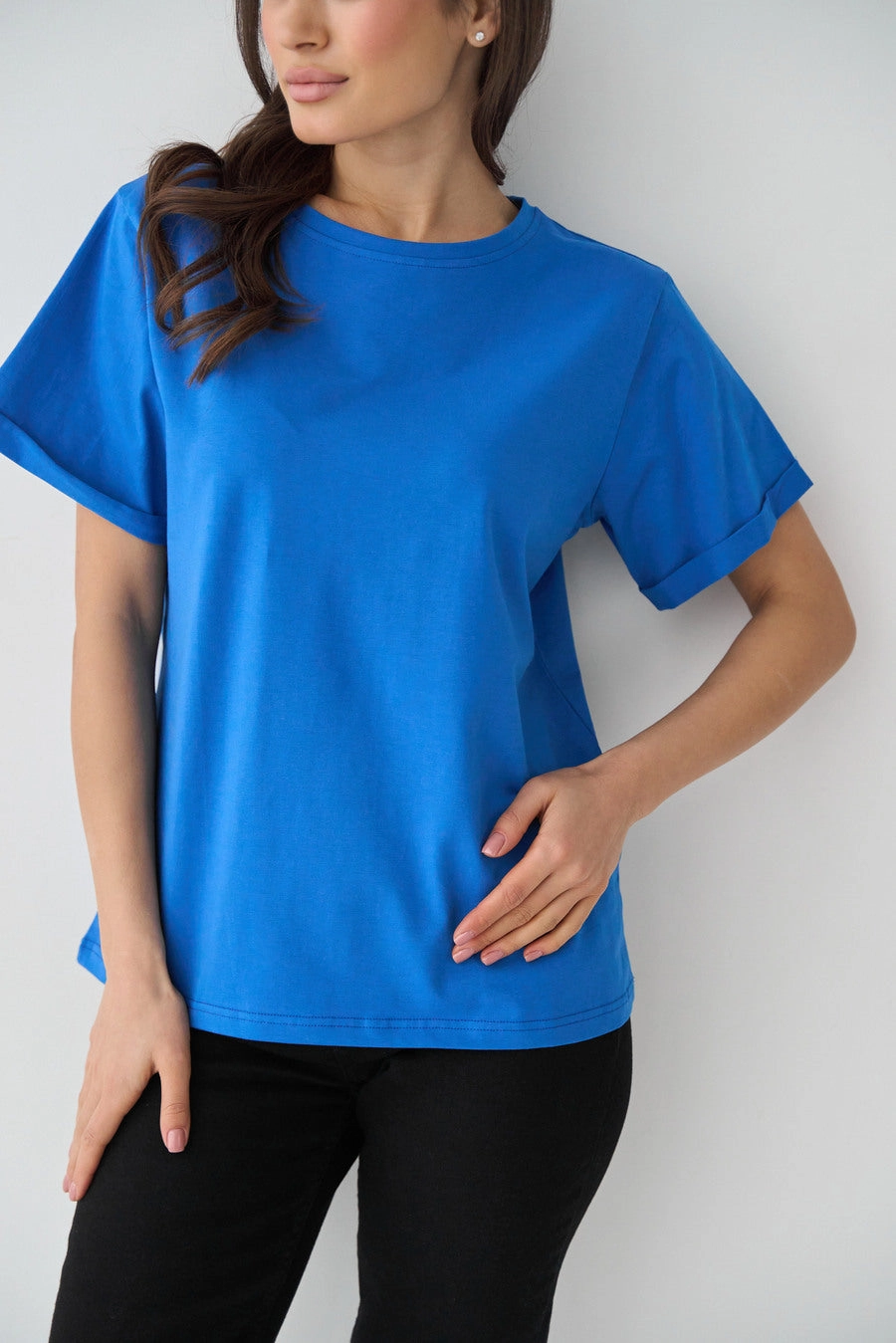 Easy Fit Casual Protection Electric Blue Oversized Roll Up Sleeve T-Shirt