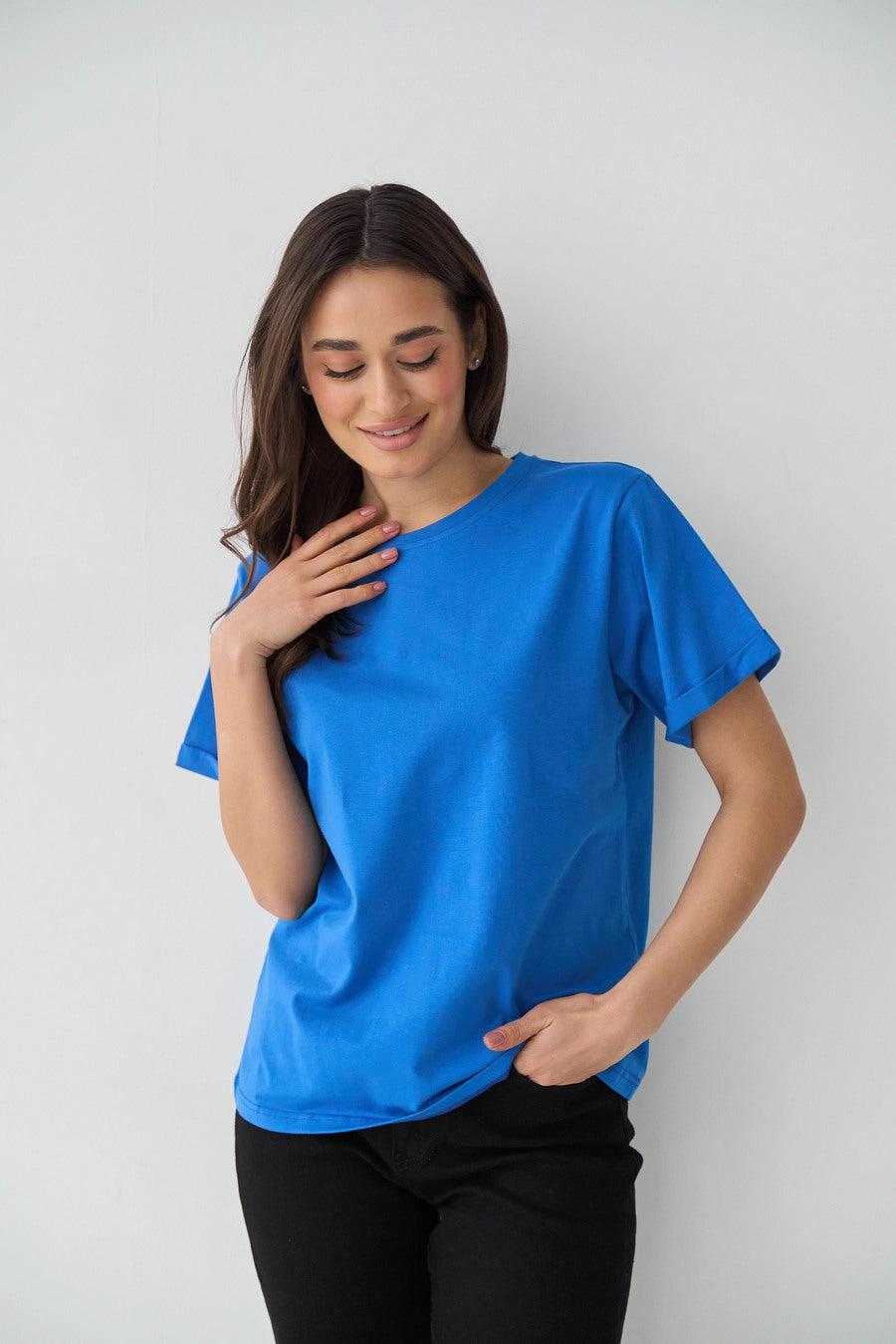 Electric Blue Oversized Roll Up Sleeve T-Shirt Outdoor Footwear