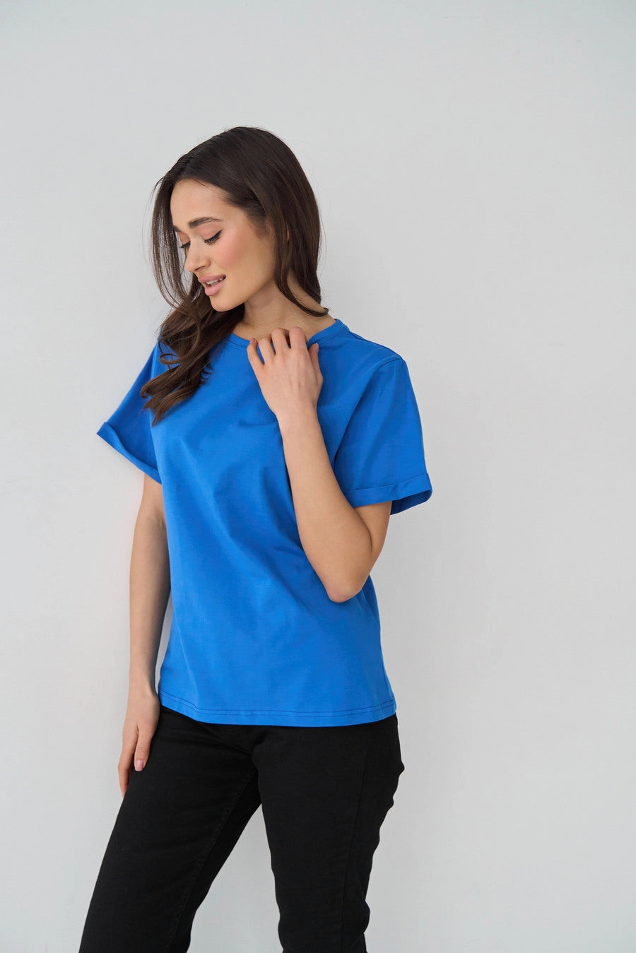 Electric Blue Oversized Roll Up Sleeve T-Shirt StretchComfort