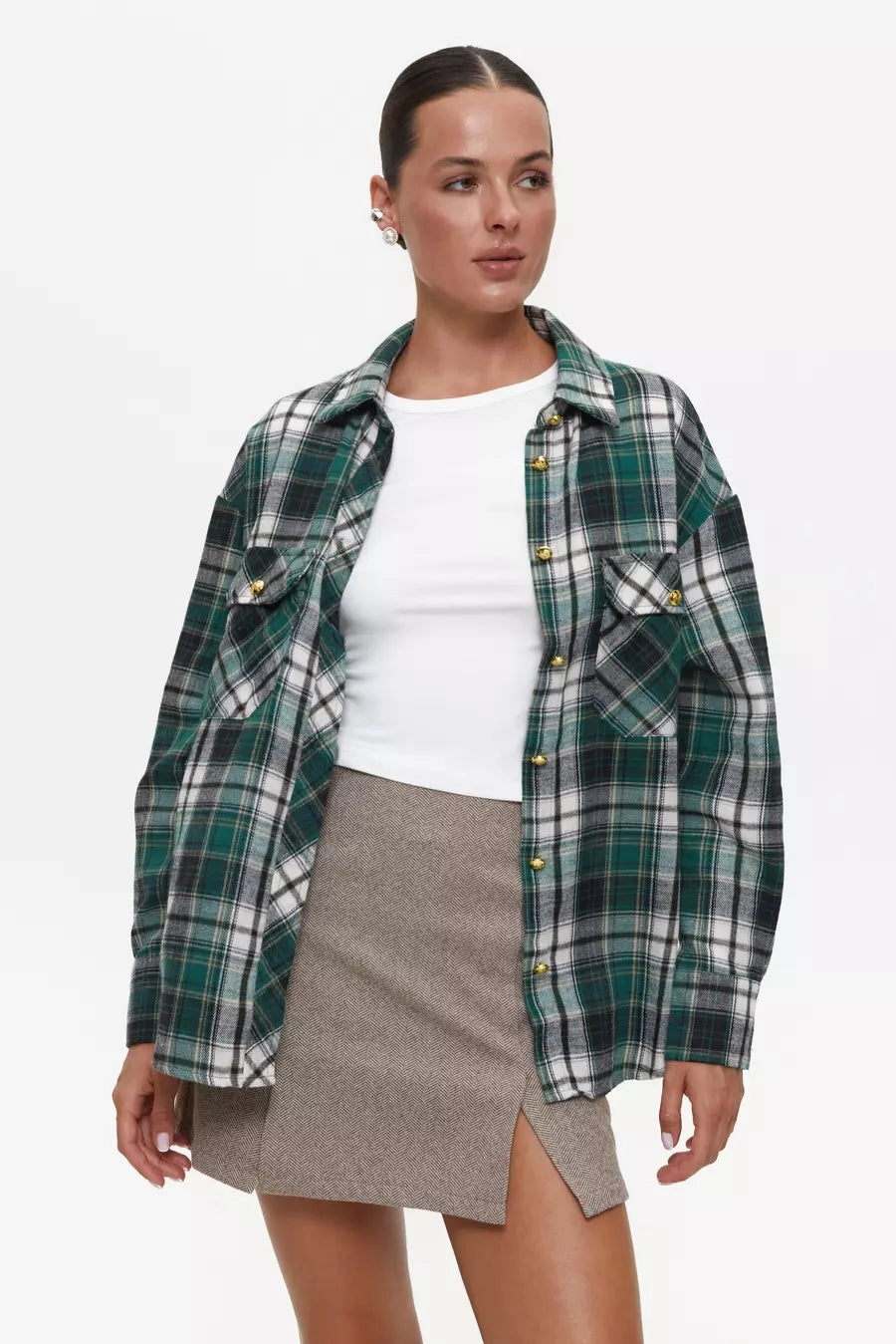 Comfy Layer Checkered shirt in color green