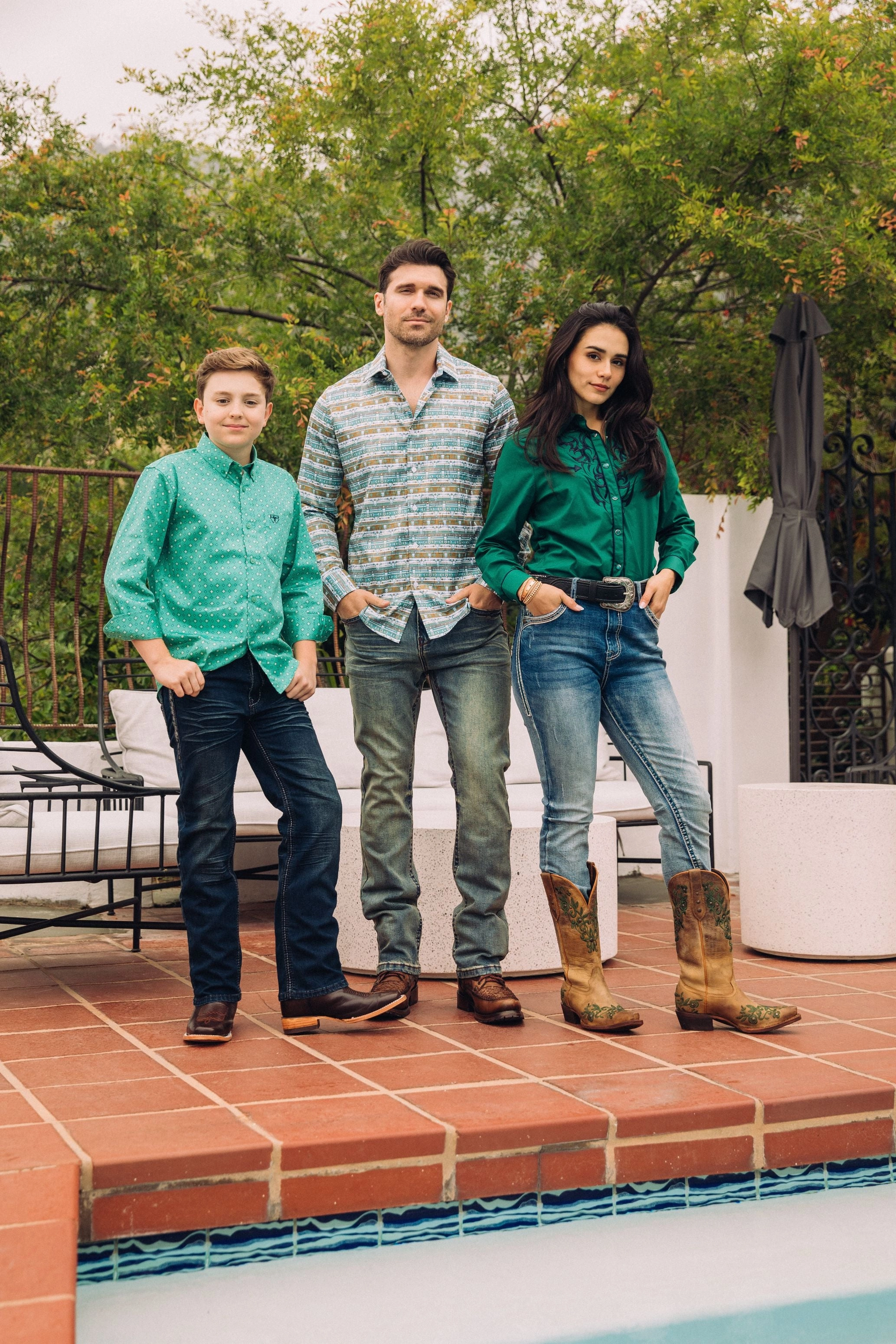 Kid's Cotton Green Monogram Digital Print Dress Shirt Reinforced Buttonholes