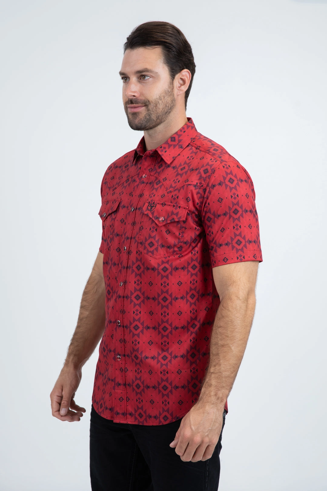 Men's Performance Western Short Sleeve Red Shirt Elegant Finish