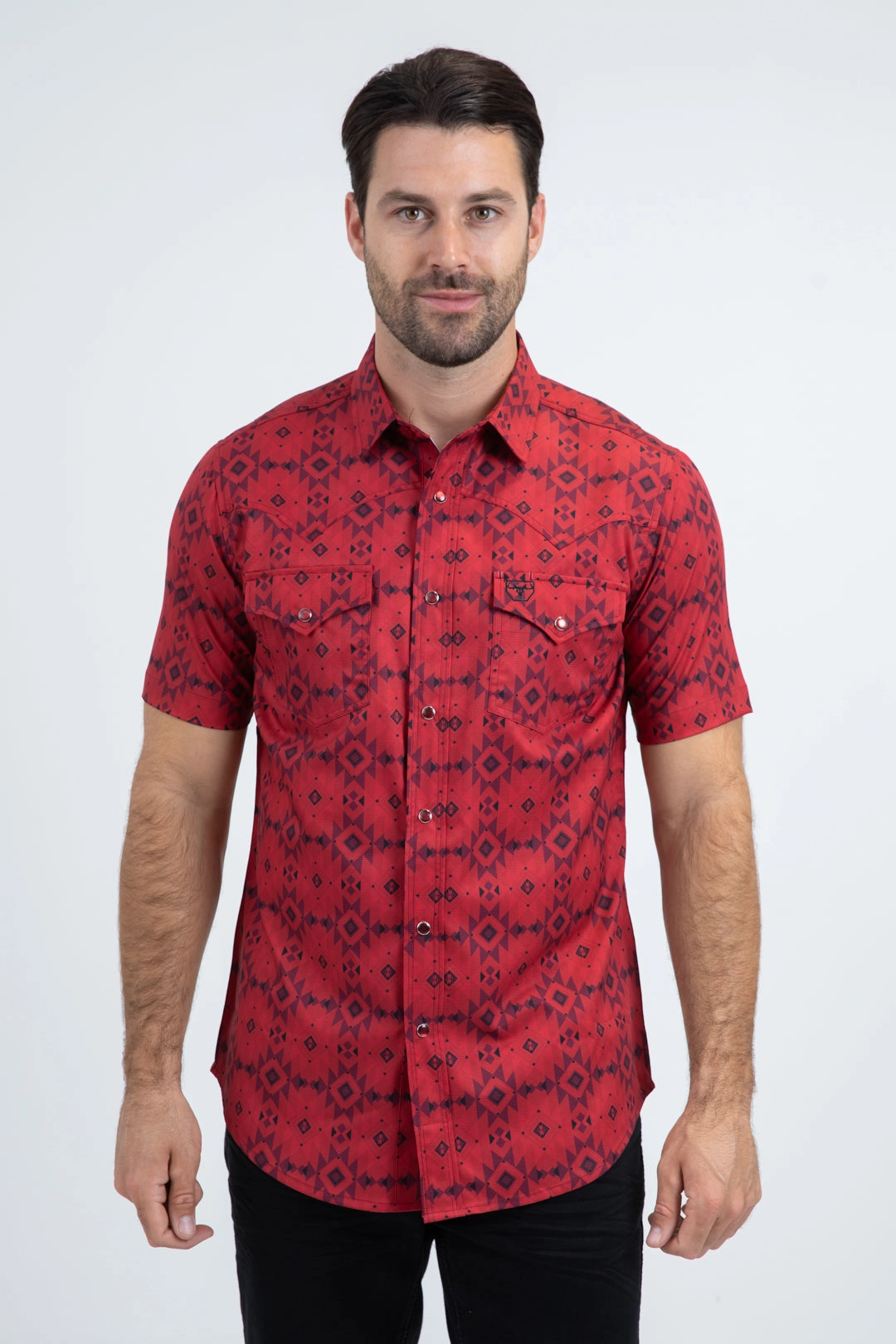 Chic Design Comfortable Wear Men's Performance Western Short Sleeve Red Shirt