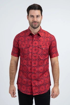 Chic Design Comfortable Wear Men's Performance Western Short Sleeve Red Shirt