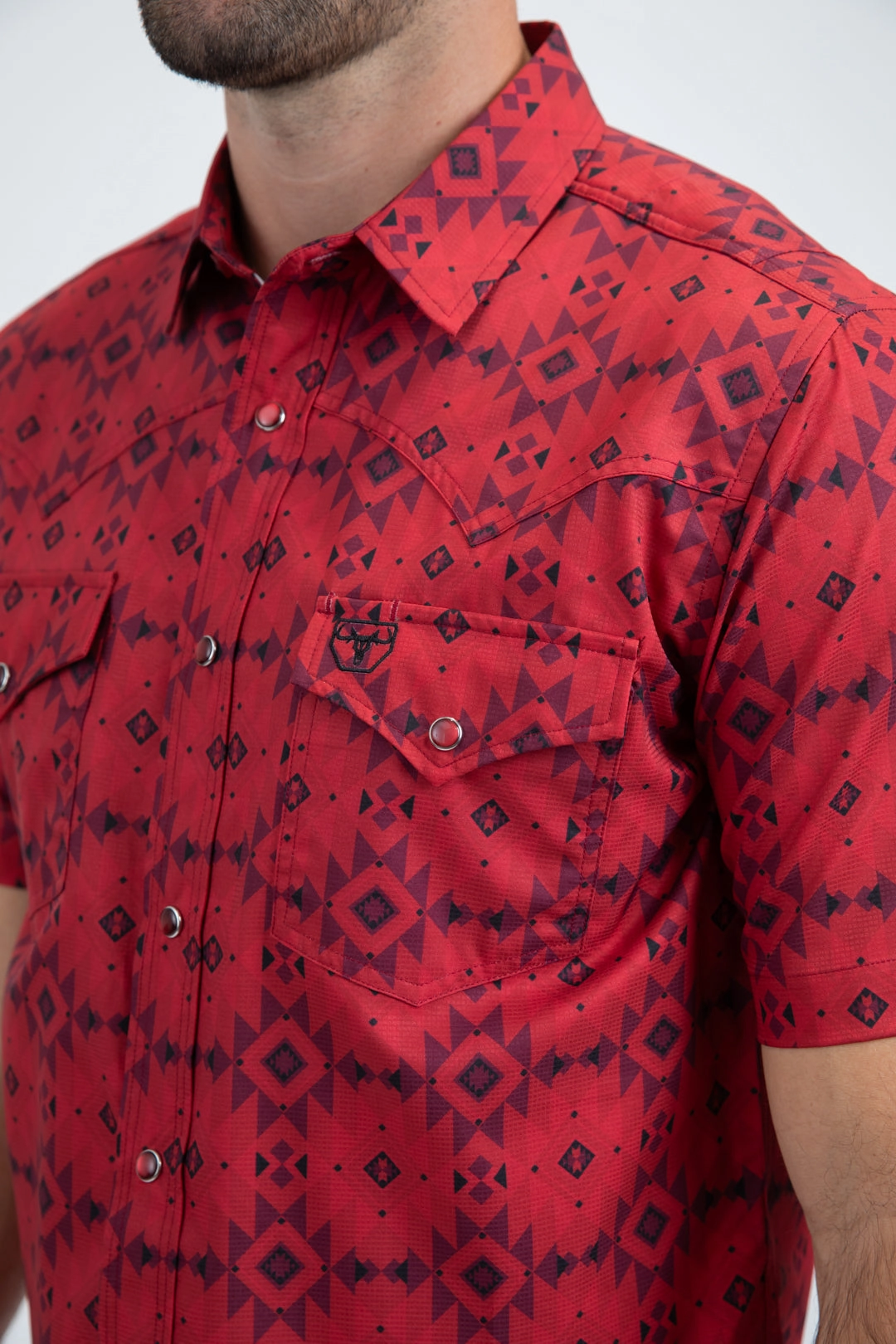 Men's Performance Western Short Sleeve Red Shirt Athletic Cut