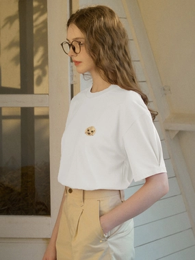 StretchFit ??Final Sale??Journey Puppy Applique Round Neck Short Sleeve Casual T-Shirt - White