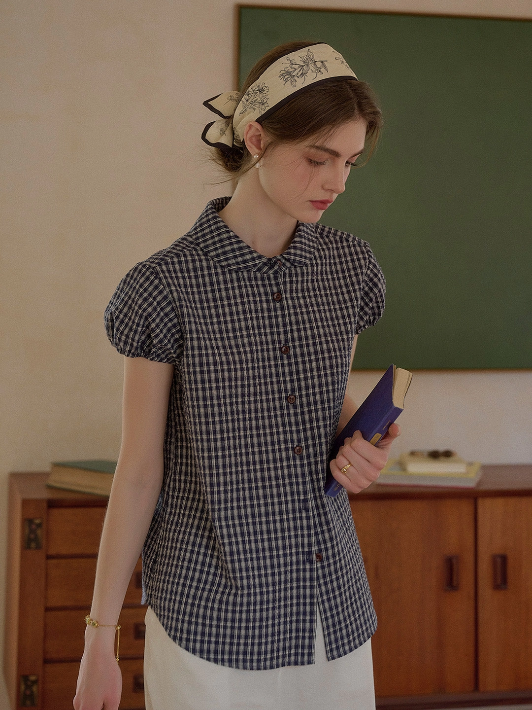 Chloe Peter Pan Collar Plaid Cotton Blouse Sprint Fit Strong Soul