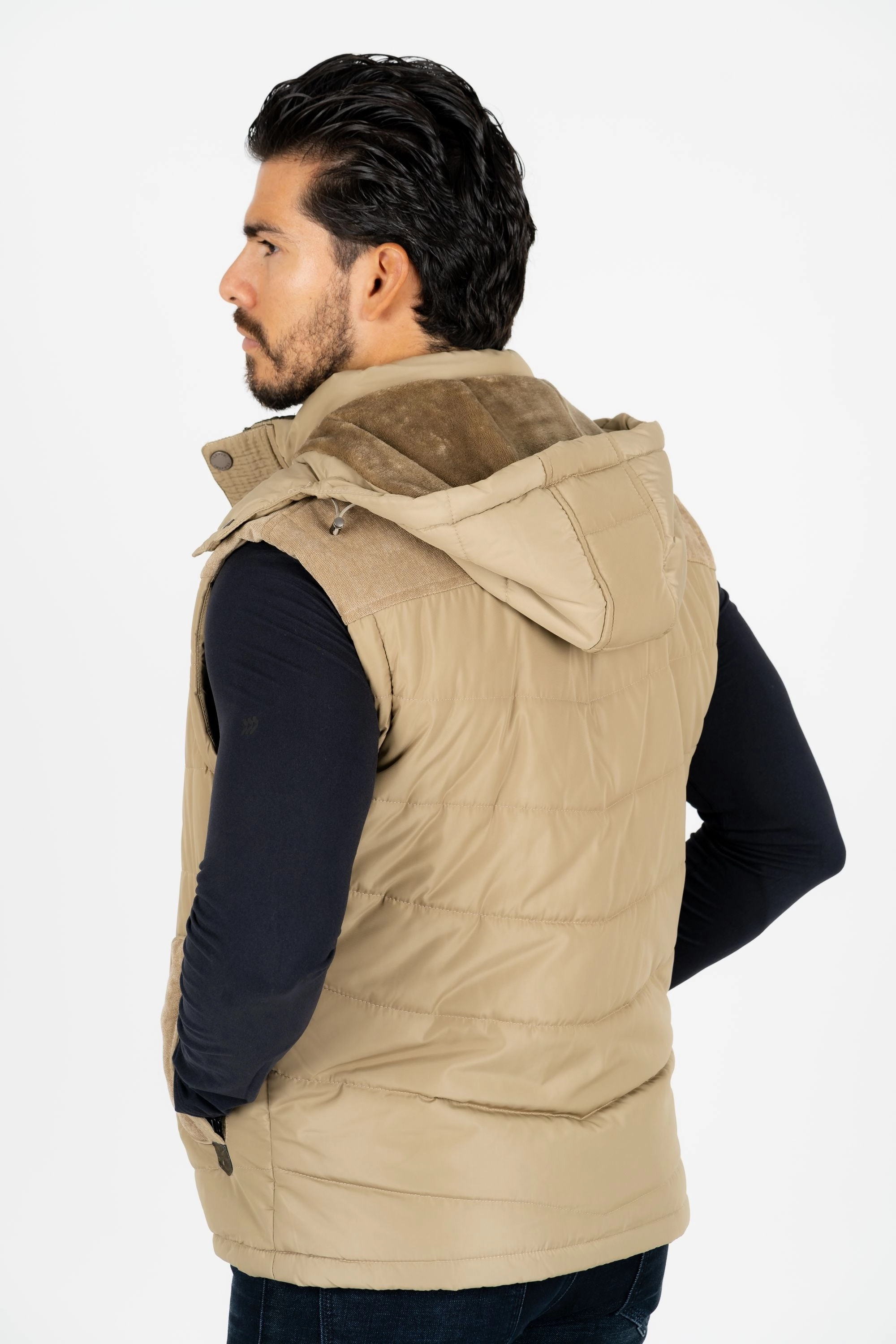 Men's Khaki Padded Hooded Vest w/ Faux Fur Lining OdorResistant Treatment