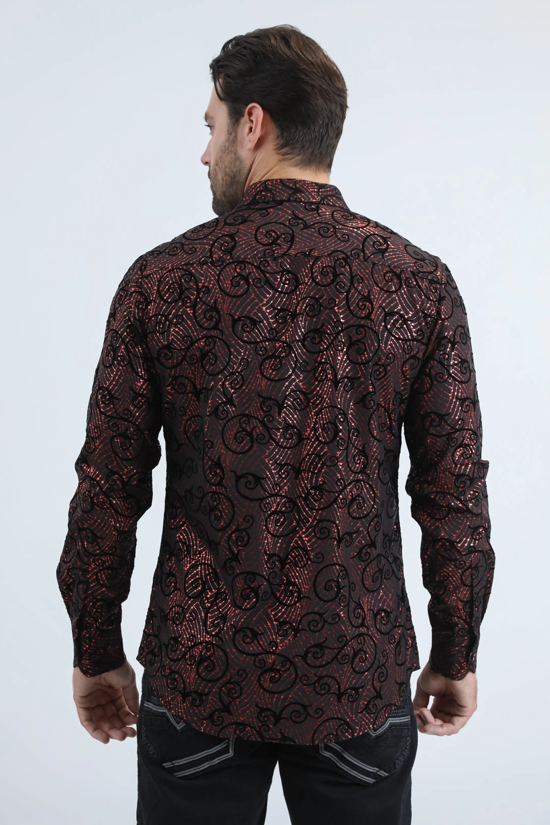 Men's Flocked Modern Fit Spandex Black Shirt Weekend Vibes Versatile Piece