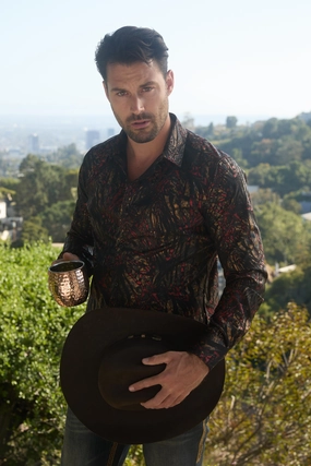 Mens Modern Fit Stretch Foil Fashion Black Shirt Polished Style Workwear Option