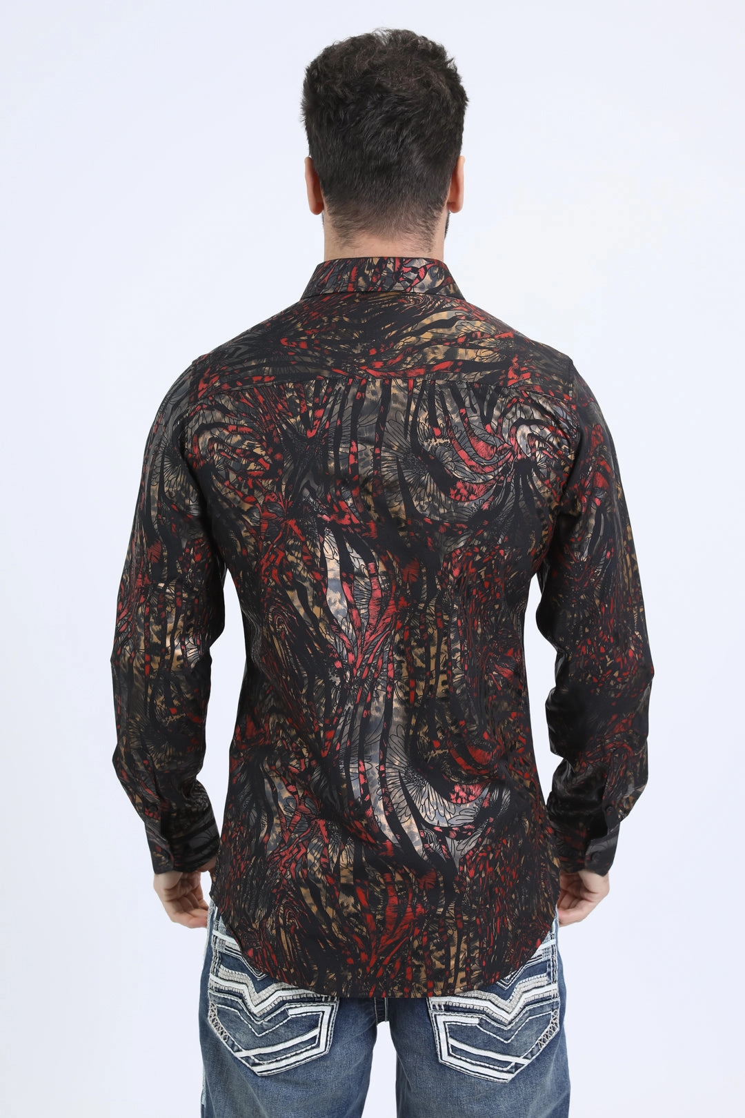 Patterned Texture Mens Modern Fit Stretch Foil Fashion Black Shirt
