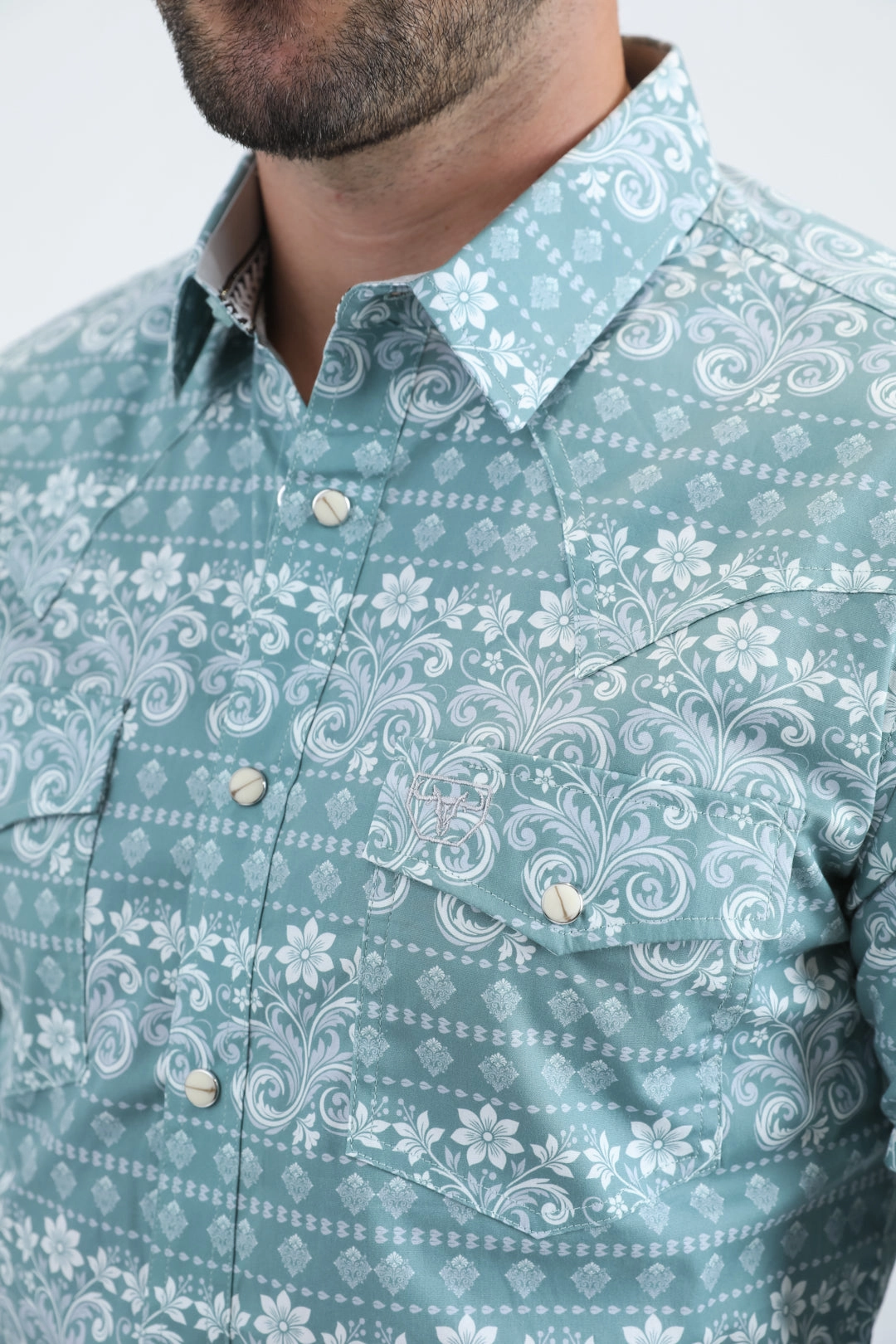 Advanced Moisture Management Mens Western Modern Fit Cotton/Spandex Long Sleeve Blue Shirt with Snaps