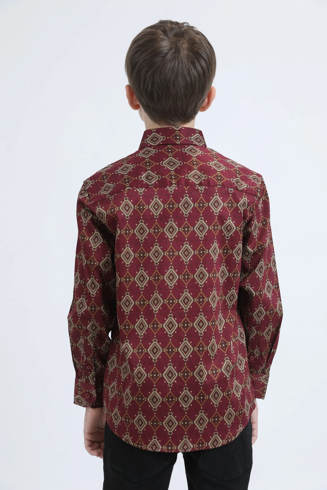 Animal Print Reinforced Buttonholes Kid's Cotton Monogram Digital Print Burgundy Dress Shirt