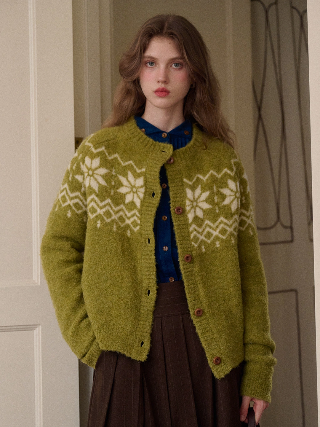 Gentle Power Cleo Round Neck Jacquard Cardigan