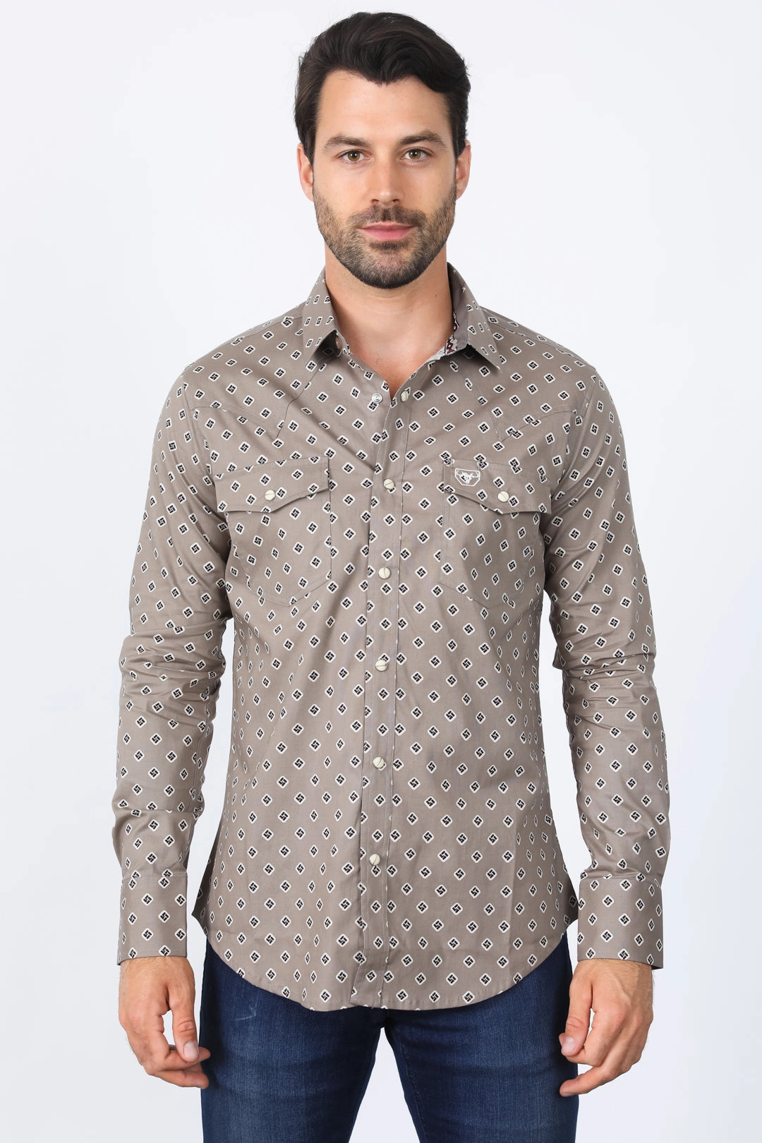 Mens Western Modern Fit Mink Long Sleeve Shirt with Snaps Casual Fit Casual Friday