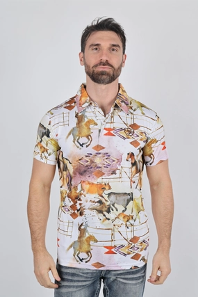 Mens Performance Fabric Modern Fit Stretch Rodeo Print Polos Spring Collection
