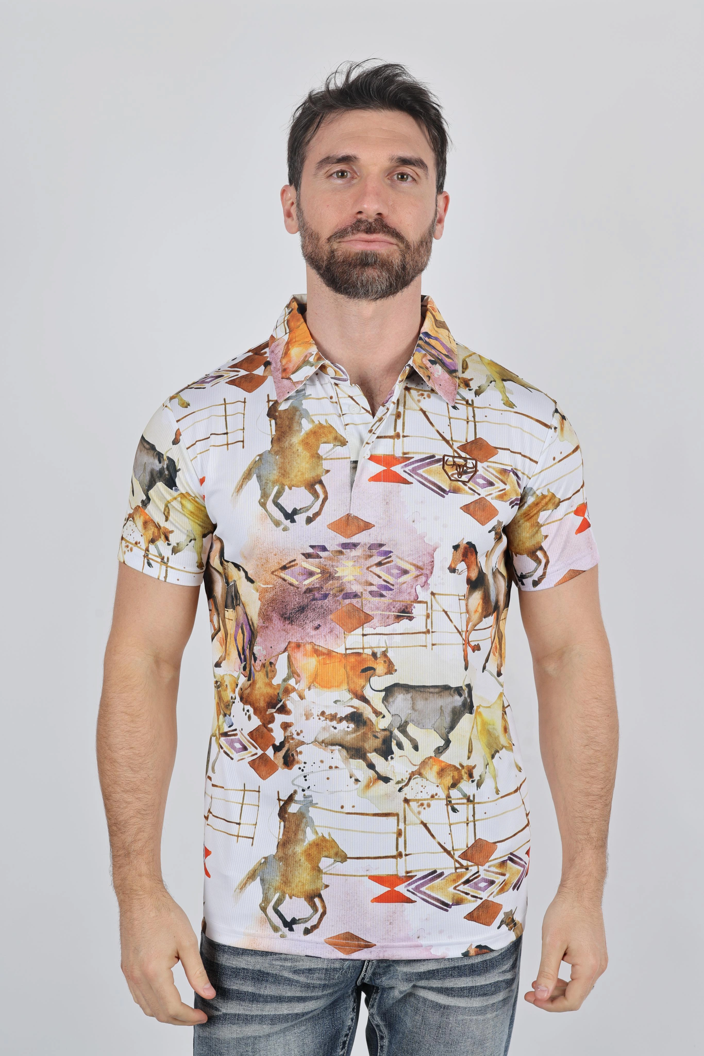 Mens Performance Fabric Modern Fit Stretch Rodeo Print Polos Spring Collection
