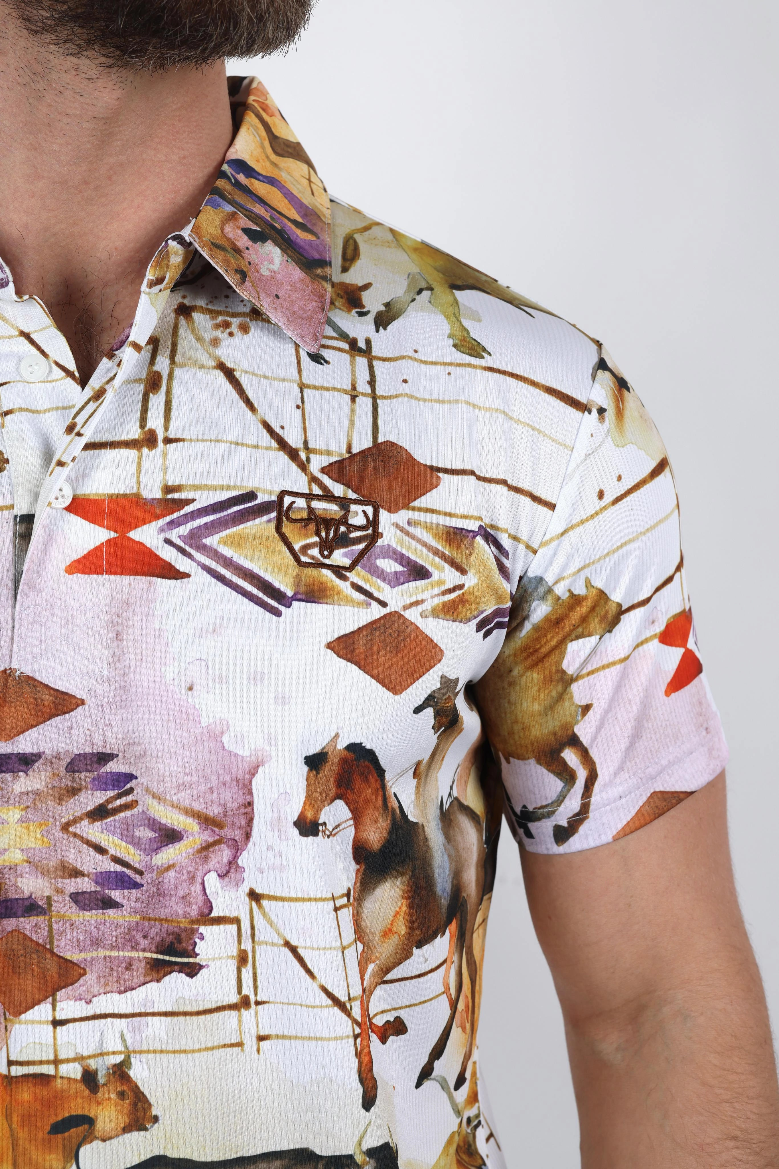 Mens Performance Fabric Modern Fit Stretch Rodeo Print Polos Travel Ready