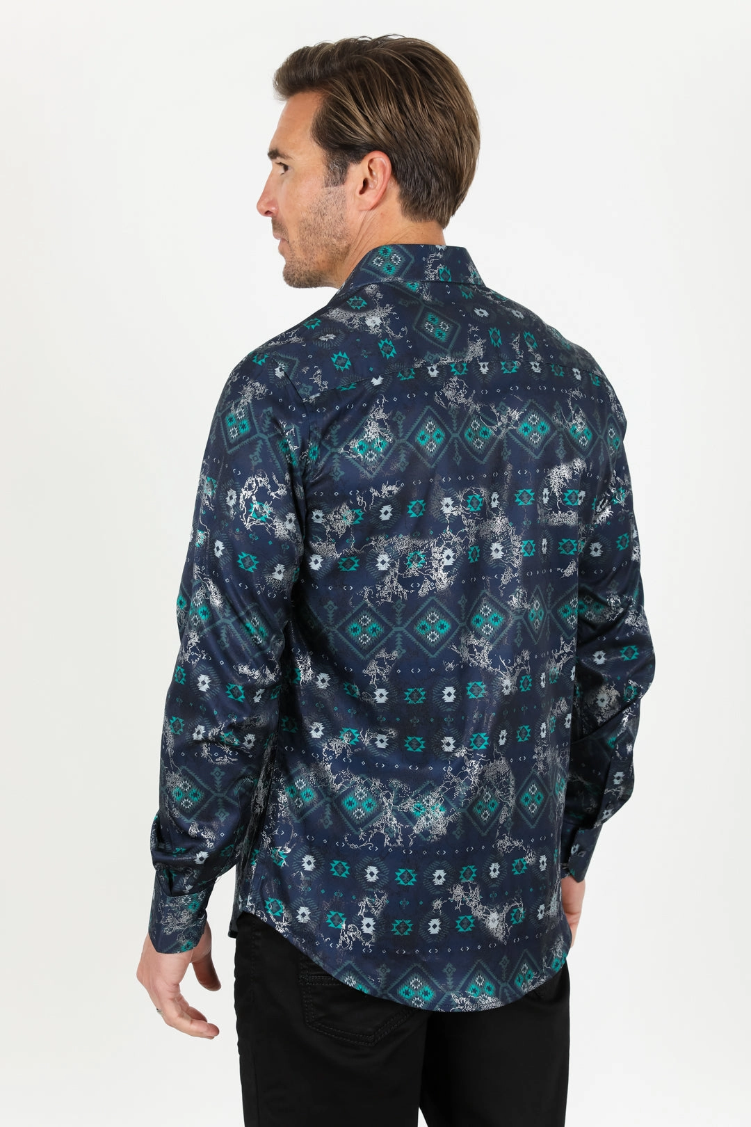 Mens Modern Fit Stretch Foiled Shirt - Navy Chill Wear