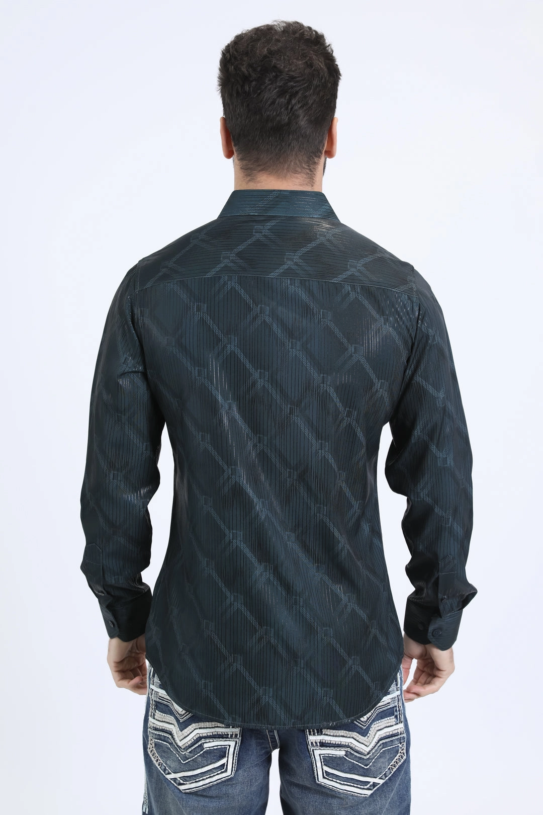 formal dinner Mens Modern Fit Stretch Foil Fashion Olive Shirt