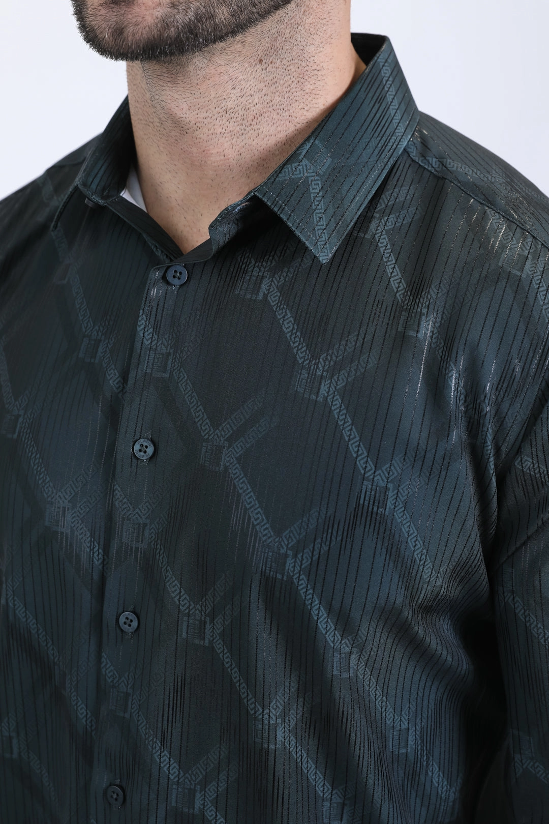 Mens Modern Fit Stretch Foil Fashion Olive Shirt Street Comfort