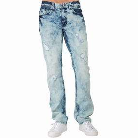 Quiet Luxury StainResistant Fabric Slim Straight Blue Lava Washed Premium Denim Signature 5 Pocket Jeans Ripped & Repaired