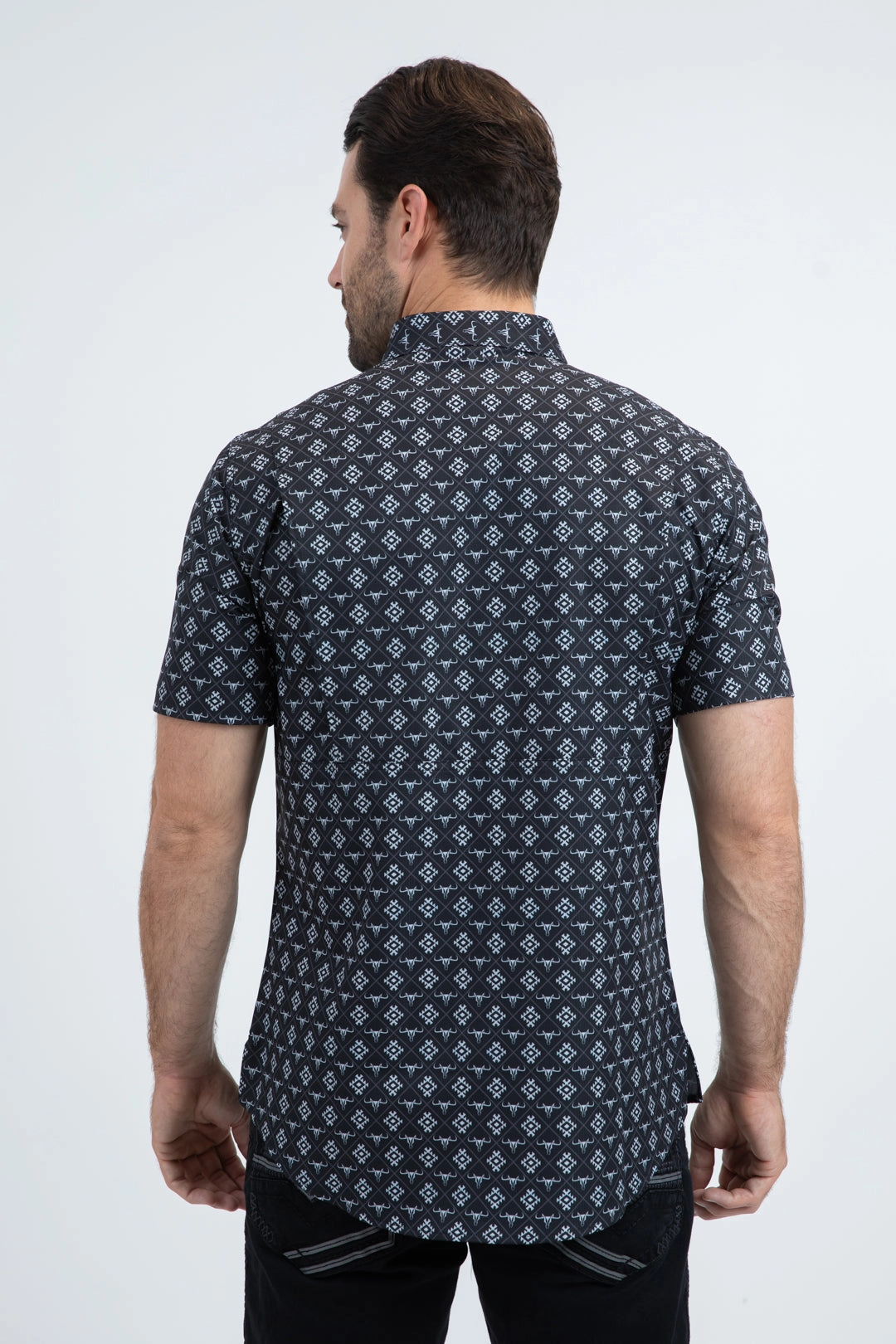 Non Restrictive Armhole Mens Performance Classic Fit Short Sleeve Black Shirt