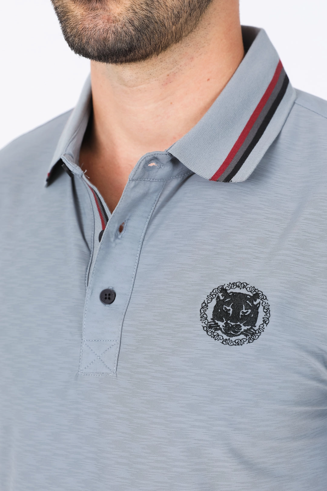 Classic Design Herringbone Texture Mens Modern Fit Stretch Cotton Grey Polo