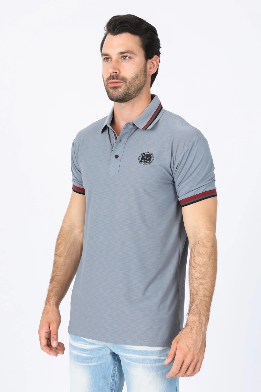 Mens Modern Fit Stretch Cotton Grey Polo Breathable Mesh Panels SnagResistant Weave