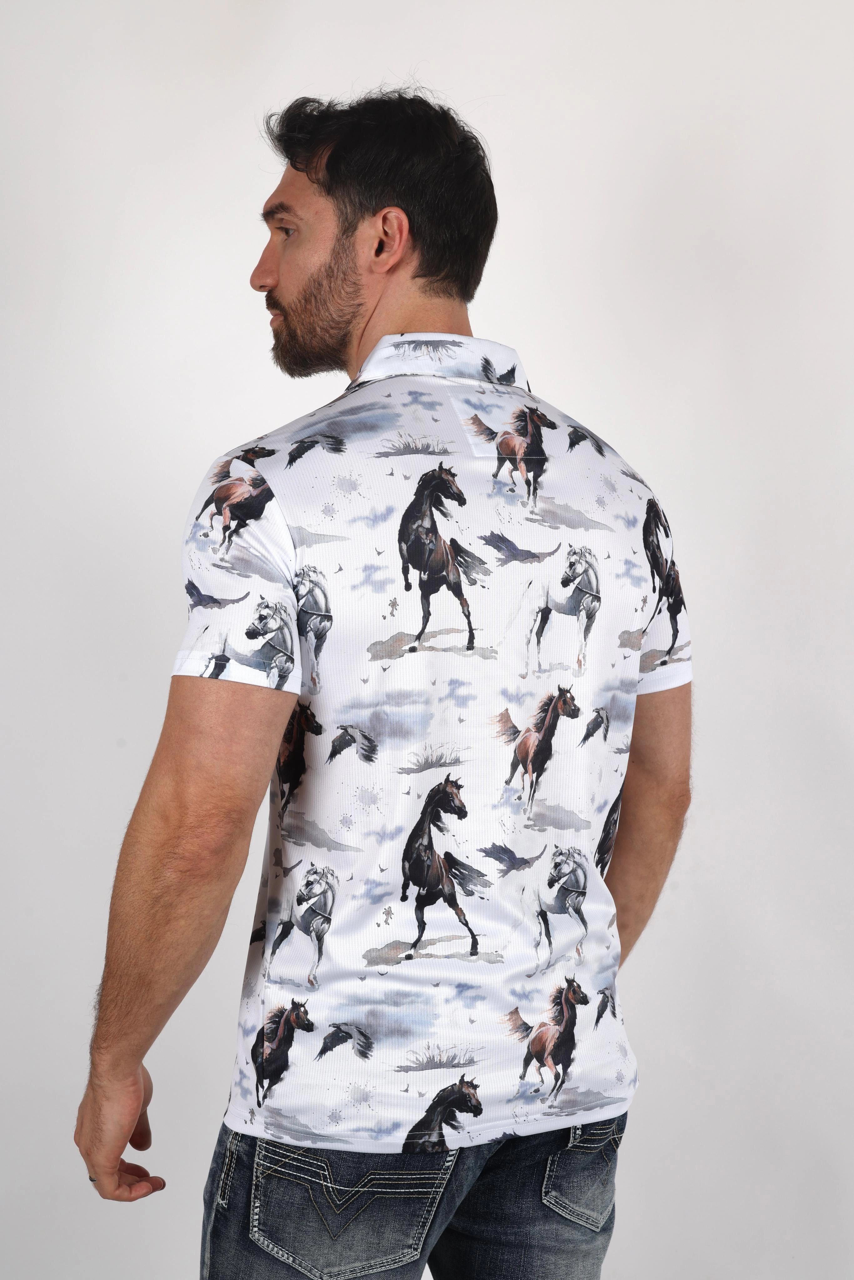 Formal Edge Mens Performance Fabric Modern Fit Stretch Rodeo Print Polos