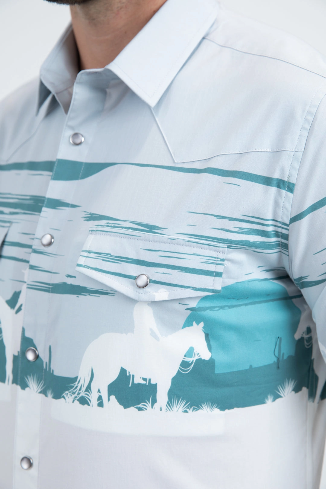 Men's Modern Fit Cotton Stretch Rodeo Panoramic Print White Shirt Checkered Print Fashion Choice