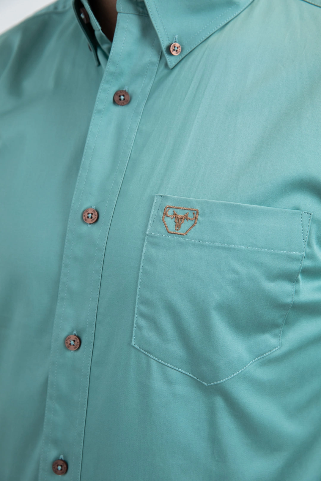 Men??s Single Pocket Logo Modern Fit Stretch Turquoise Short Sleeve Shirt Printed Pattern