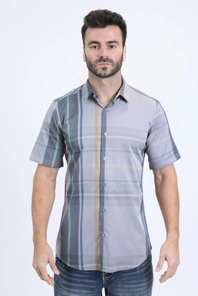 Mens Checkered Short Sleeve Lt. Grey Shirt All-Occasion Wear Workwear Ready