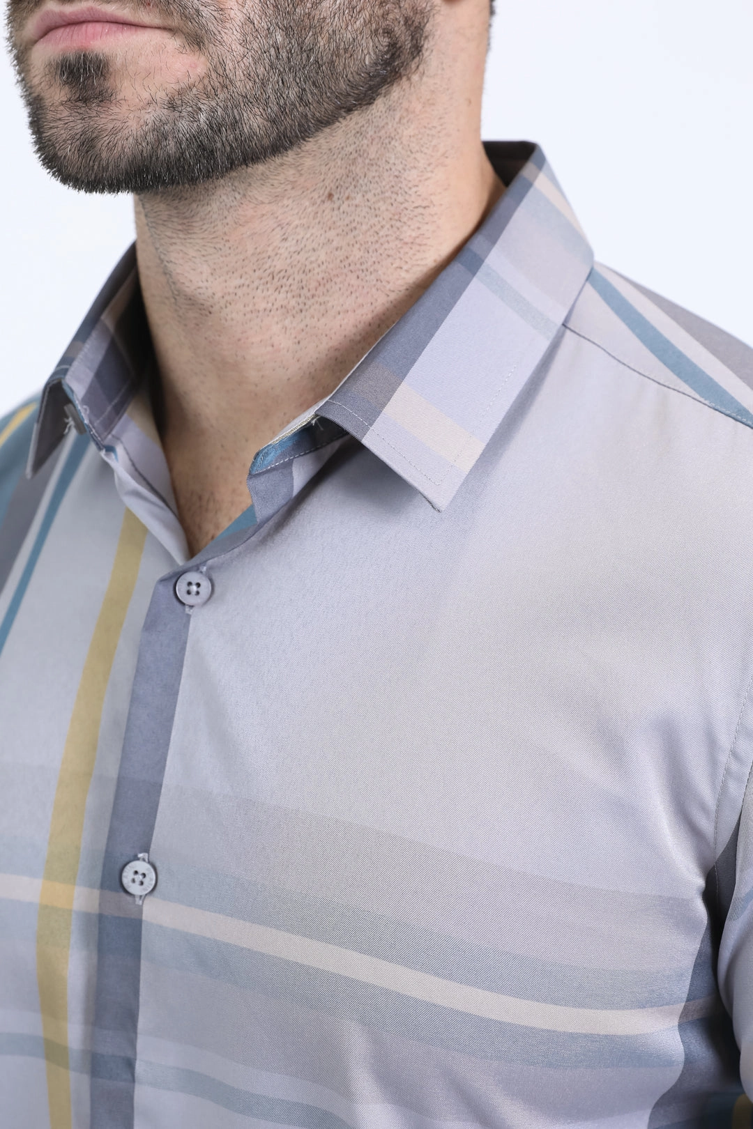 Mens Checkered Short Sleeve Lt. Grey Shirt Festival Outfit Versatile Wear