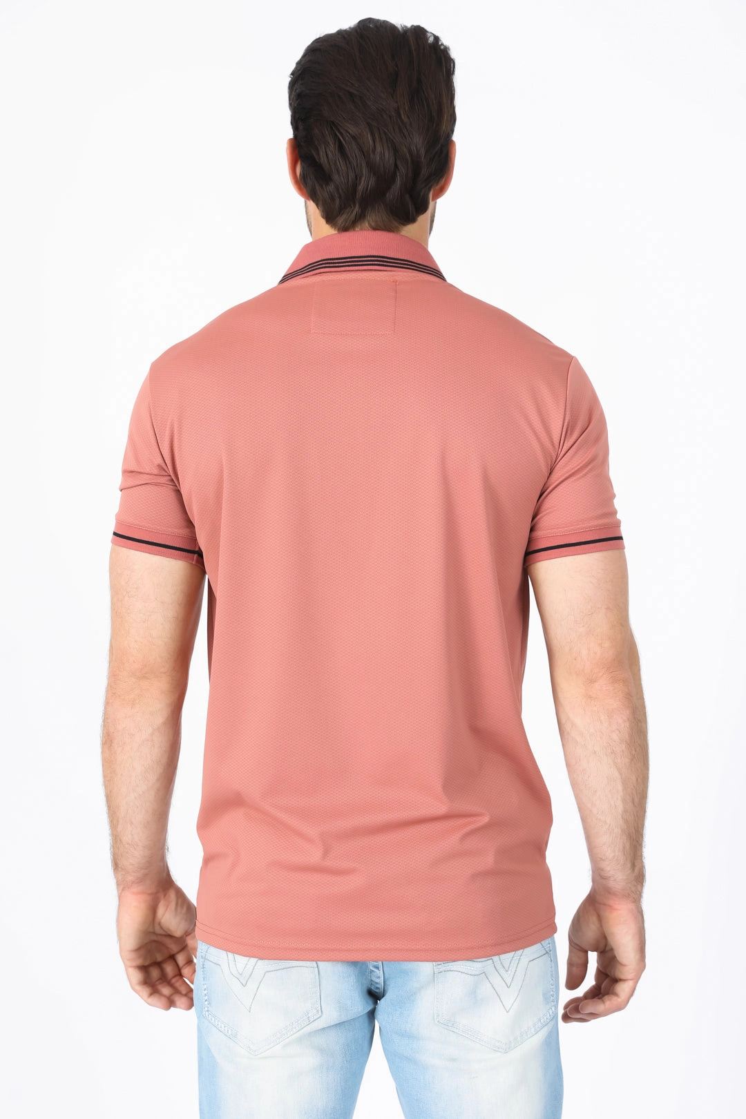 Mens Modern Fit Stretch Cotton Salmon Polo Outdoor Style