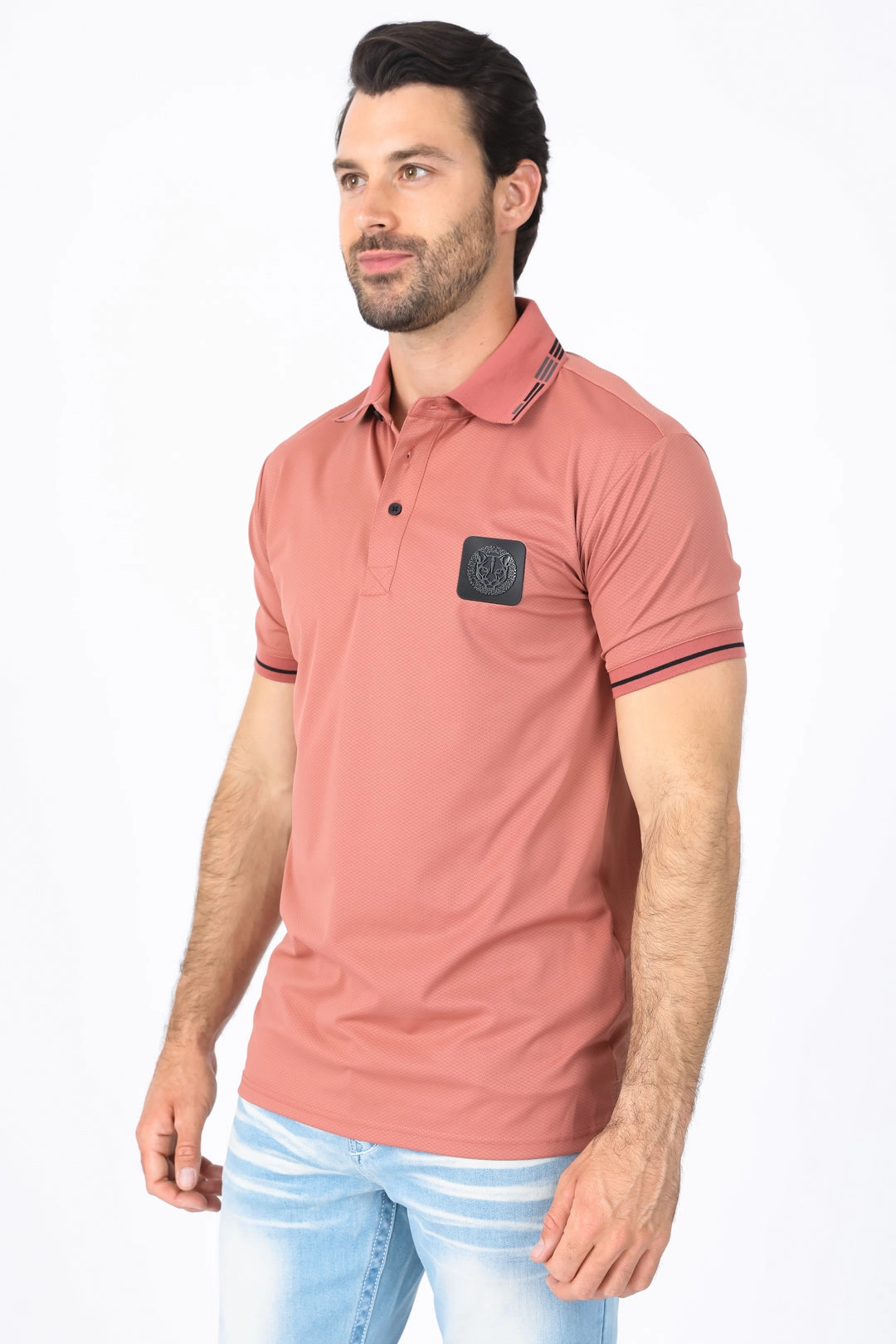 Hygroscopic Threads Comfy Apparel Mens Modern Fit Stretch Cotton Salmon Polo
