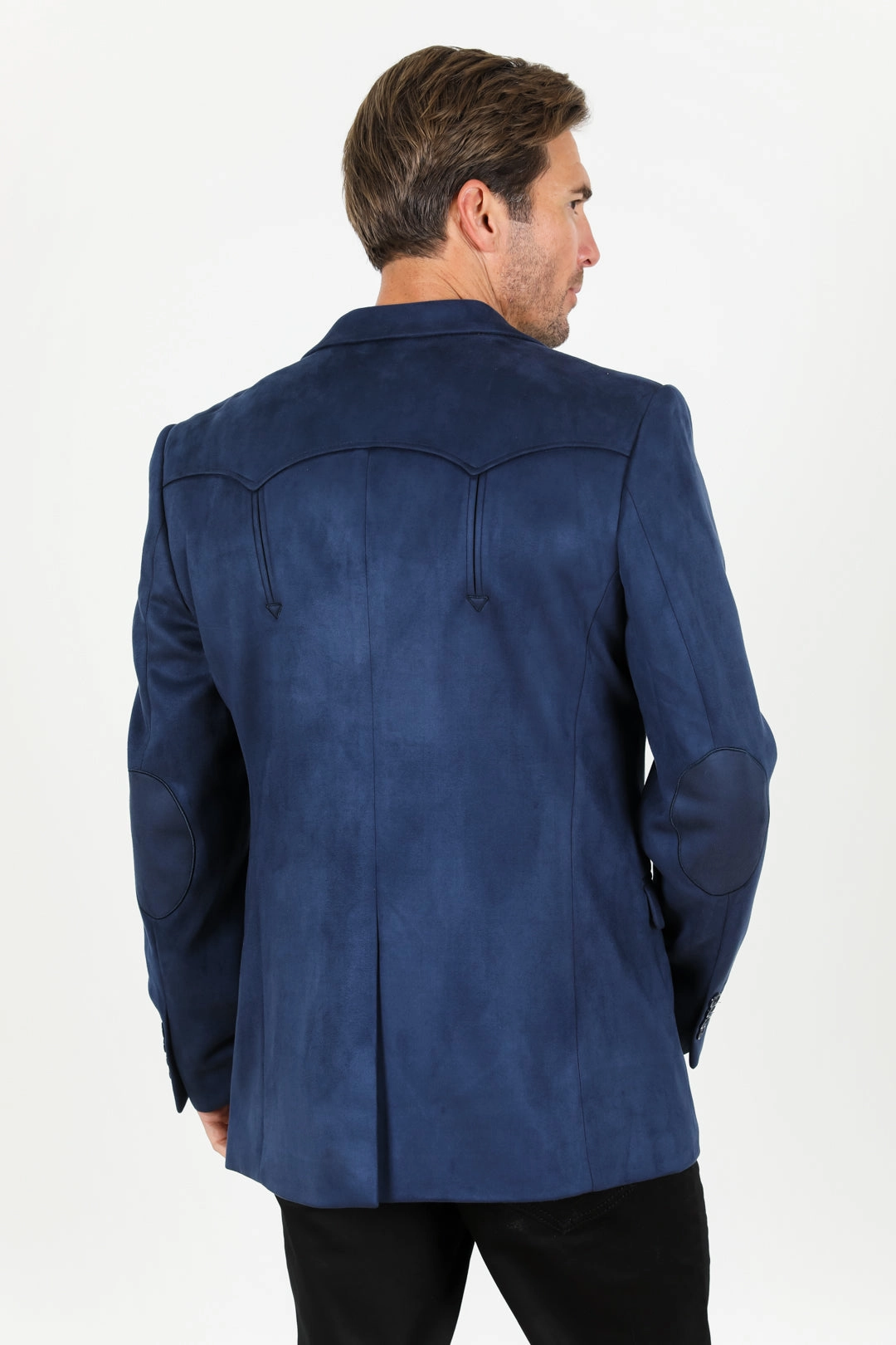Sequin Glow Trend Glow Men's Double Button Faux-Suede Blazer - Navy