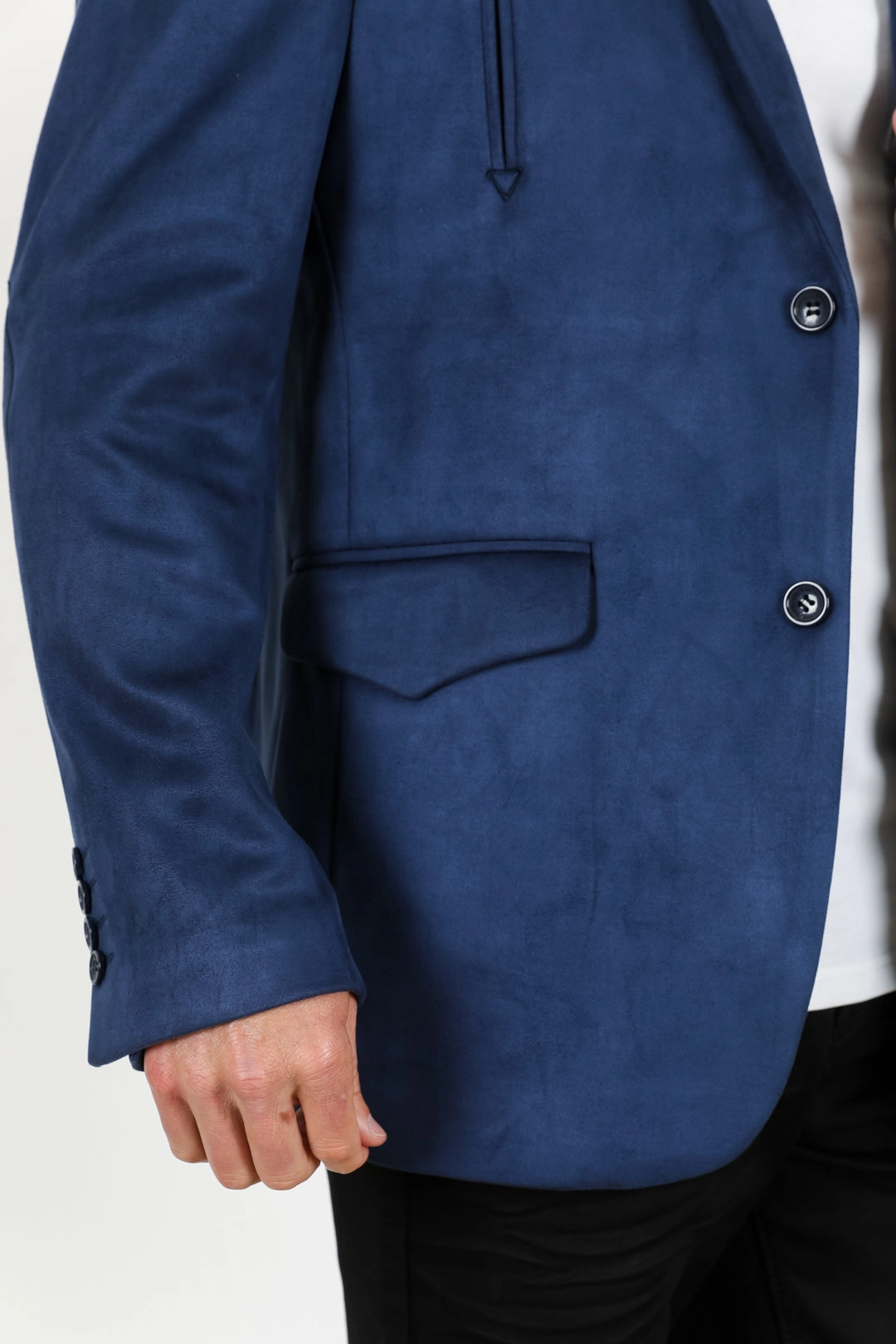 Streetwear Style Men's Double Button Faux-Suede Blazer - Navy