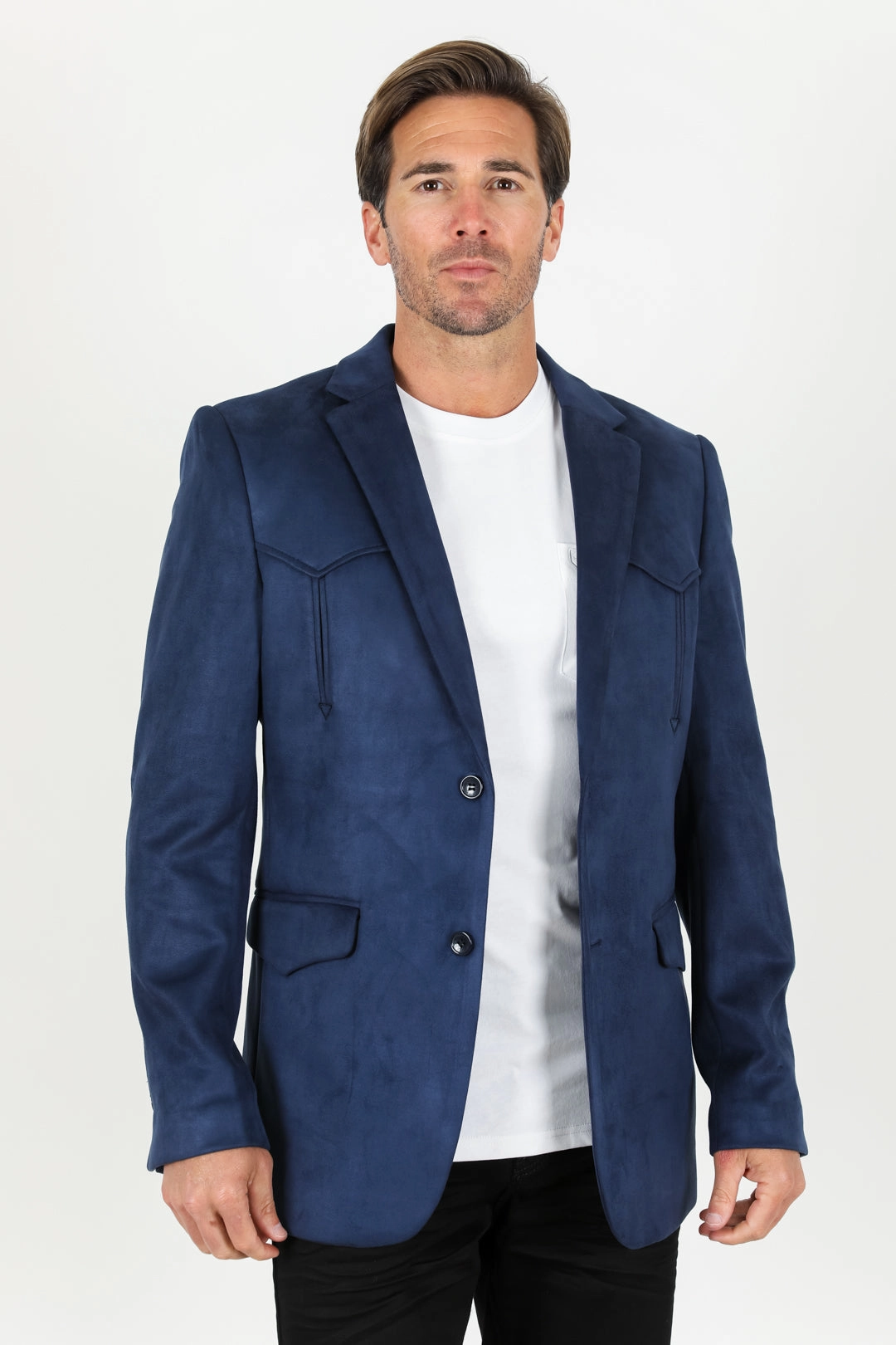 Relaxed Jeans Men's Double Button Faux-Suede Blazer - Navy